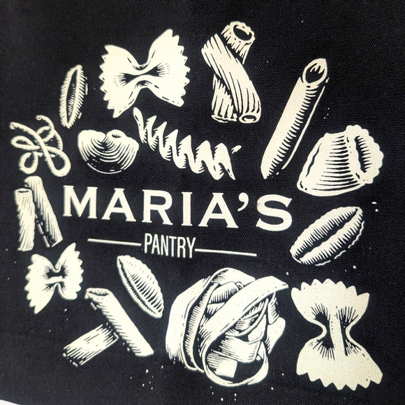 Maria's Pantry Black Canvas Tote Bag Logo with Pasta Shapes🍝 - Picture 3 of 4